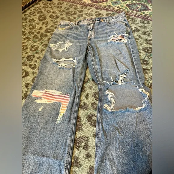 AEO Strigid Baggy Flare, Pride Edition with Colorful Detailing - Size 10 - Picture 2 of 8